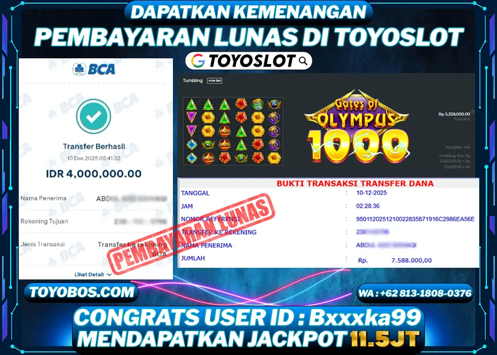 TOYOSLOT - BUKTI KEMENANGAN Gates Of Olympus 1000  Rp11,588,000,- LUNAS